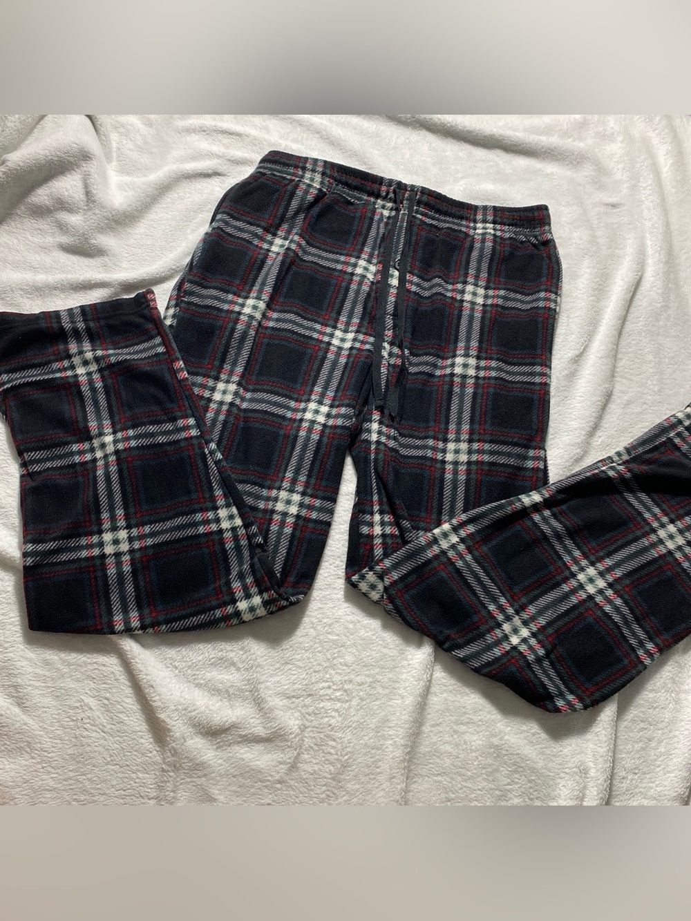 Faded Glory Navy Plaid Fleece Jogger Pants